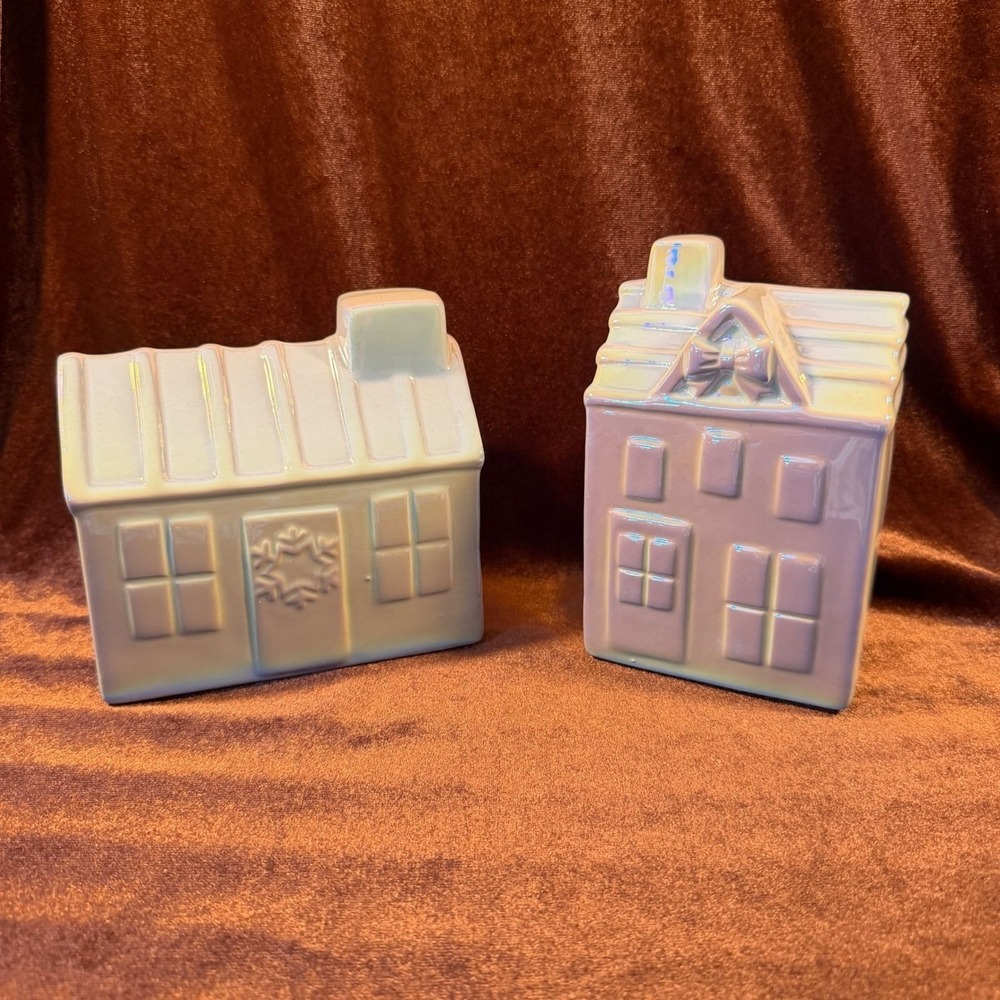Horizon Group USA Iridescent Ceramic House Decor Set of 2 Winter Village Houses